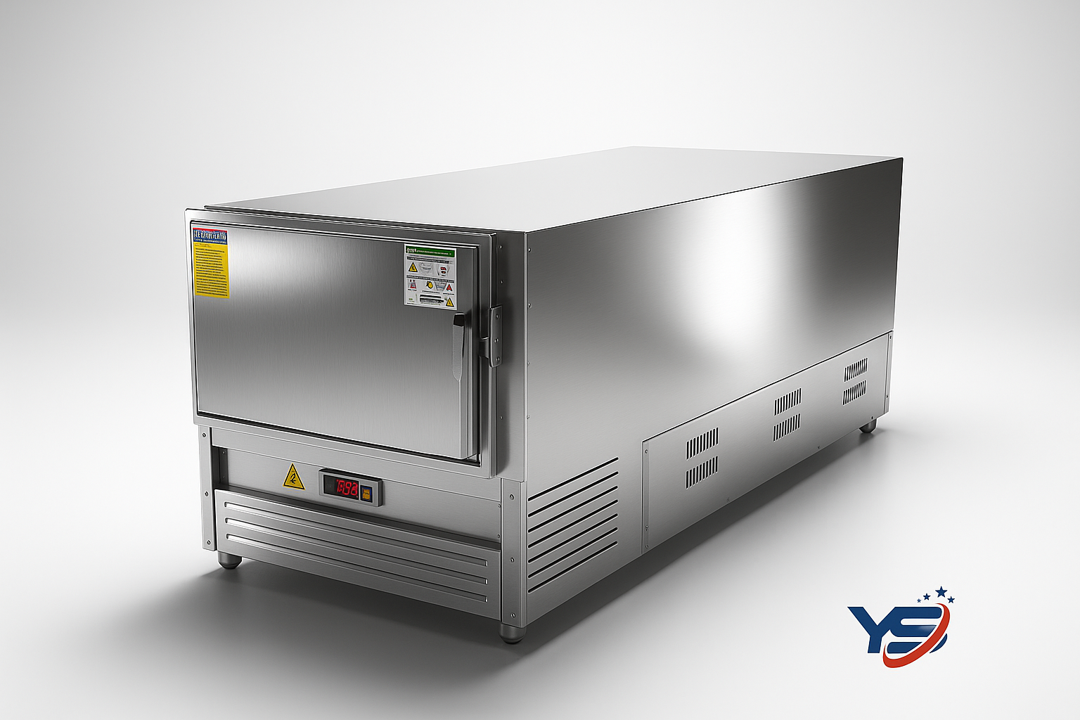 YS MORG 007 R-XLINE COOL, R290 gazlı yeni nesil kompresör, teleskopik konveyör sistemli sedye ve paslanmaz çelik gövdesiyle morg ve gasilhaneler için tasarlanmış bir üniteli profesyonel morg dolabıdır.