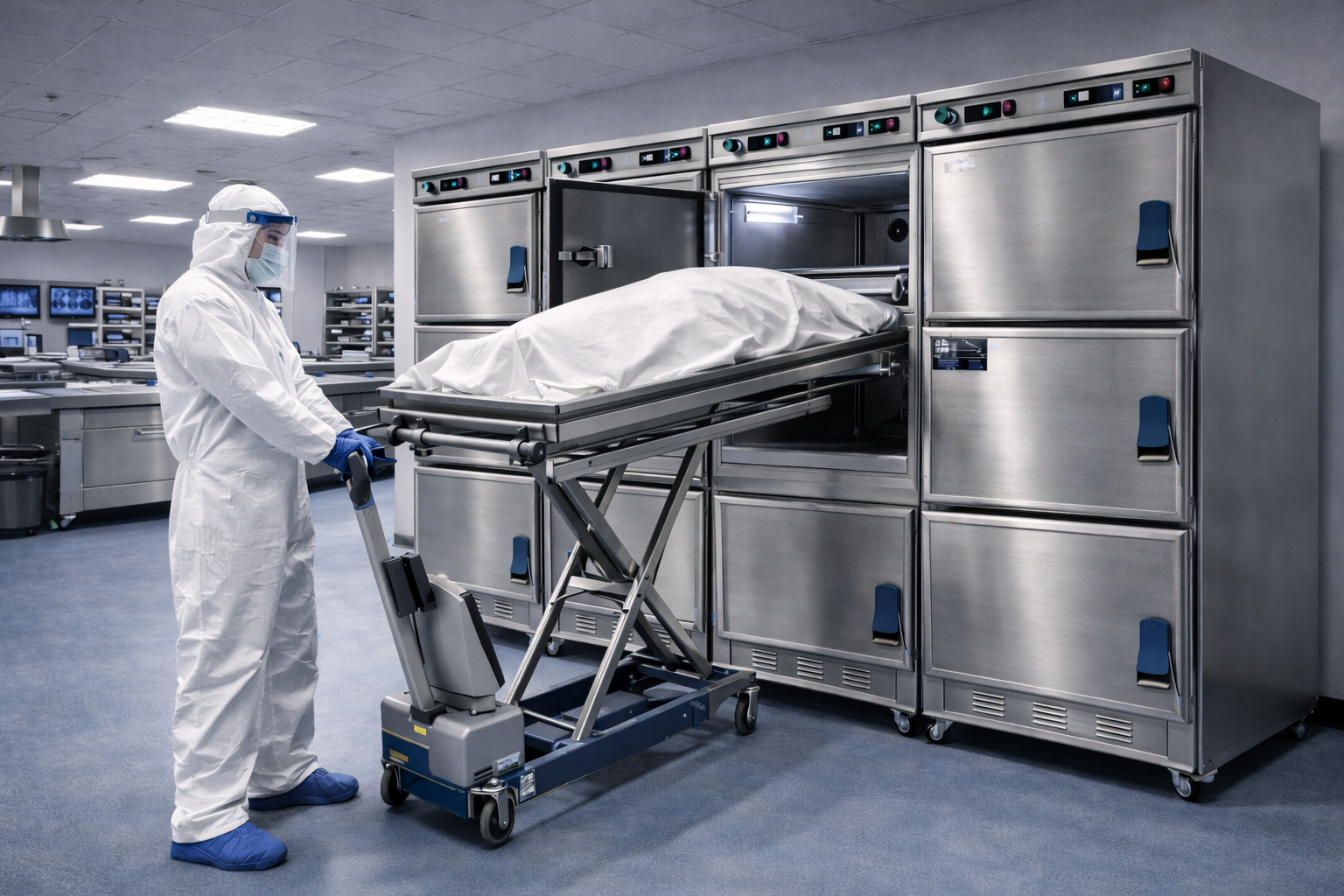 morg dolabı + gasil masası